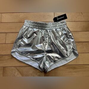 ✨ NWT Silver Metallic Festival Shorts M | Y2K Rave Club Disco Spacecore Shiny ✨